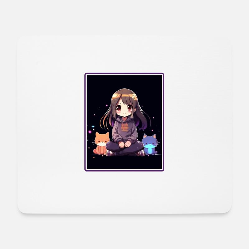 Kawaii Mädchen Anime Manga Mädchen Katze - Mousepad (Querformat) - Weiß