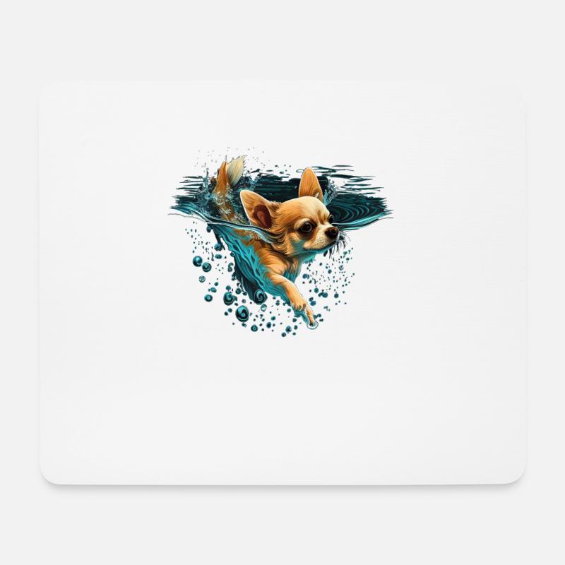 Chihuahua | Schwimmer Schwimmen Wasser Tauchen - Mousepad (Querformat) - Weiß