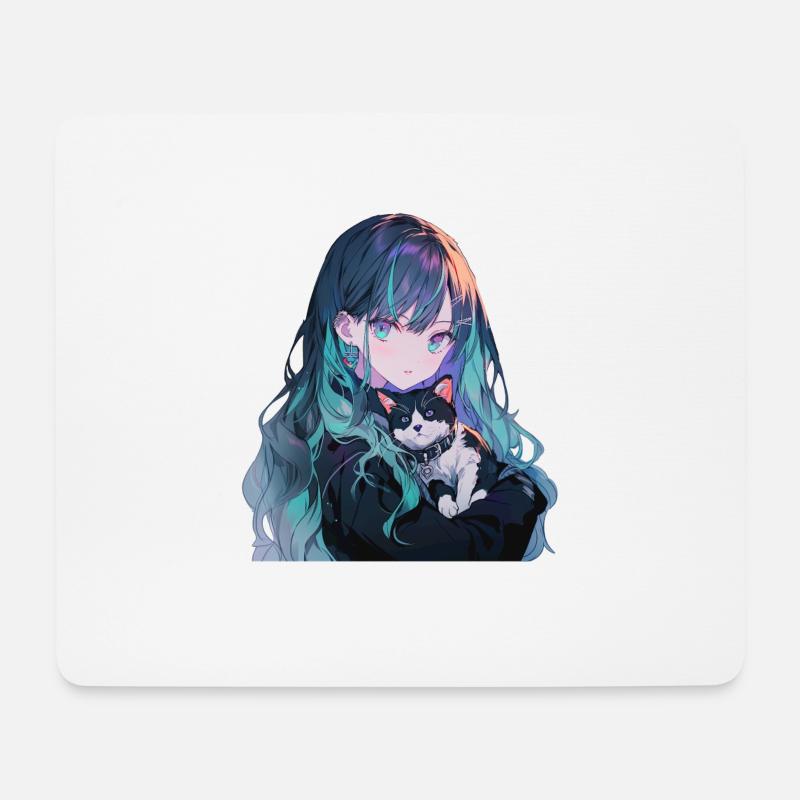 Anime and Cats Kawaii Mädchen Anime - Mousepad (Querformat) - Weiß