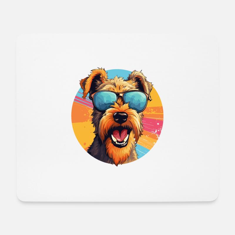 Bunte Airedale Terrier mit Sonnenbrille - Mousepad (Querformat) - Weiß