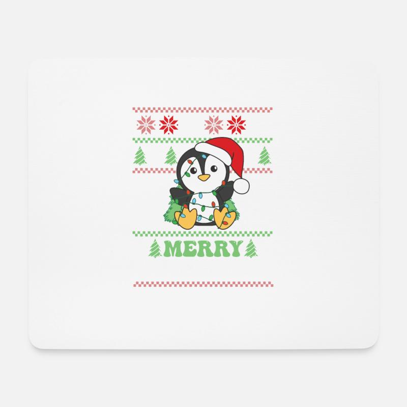 Merry Christmas retro ugly christmas Pinguin - Mousepad (Querformat) - Weiß