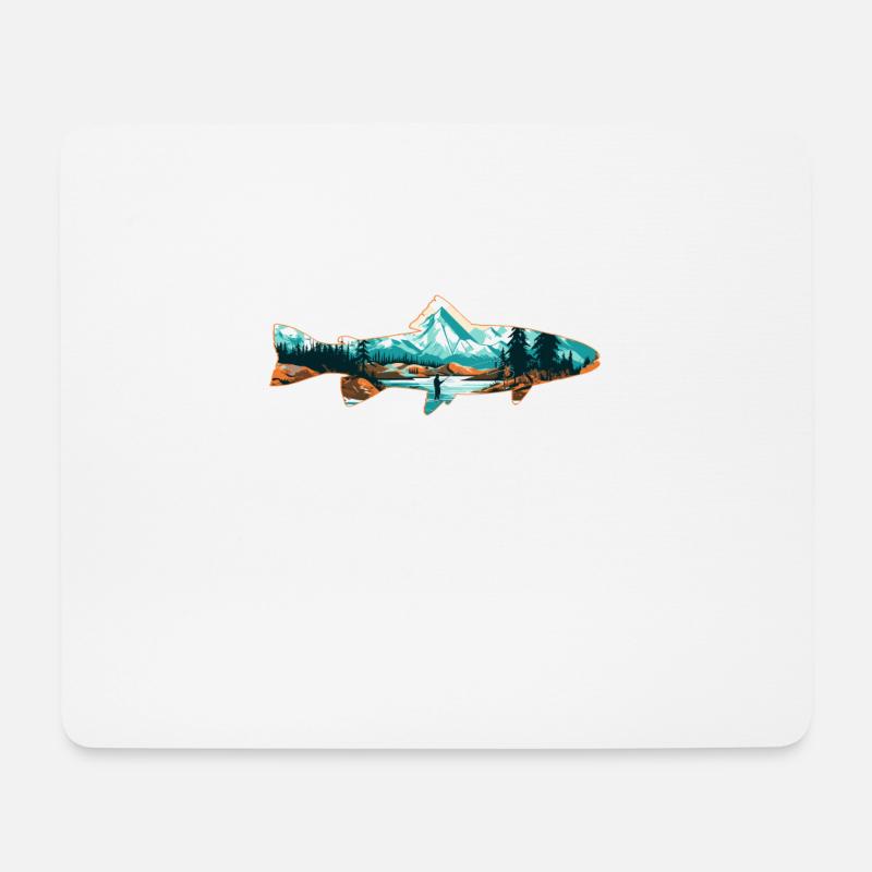 Retro Trout Angler Kreationen Forelle Umriss - Mousepad (Querformat) - Weiß