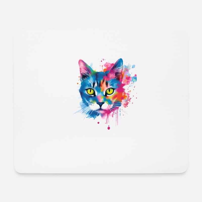 Abstrakte farbige Katze mit grünen Augen - Mousepad (Querformat) - Weiß