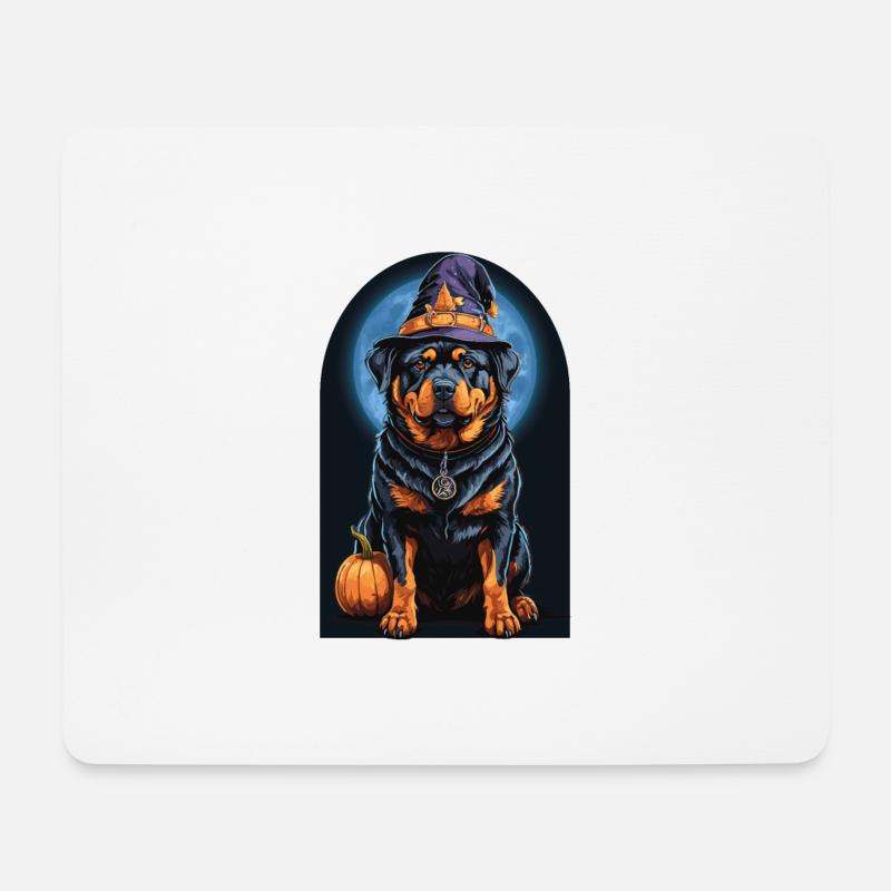 Rottweiler With Witch Hat Halloween Rottweiler - Mousepad (Querformat) - Weiß