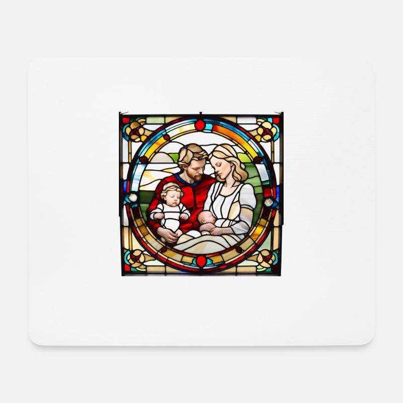 Familienglück als Bruchglas/Kirchenglas - Mousepad (Querformat) - Weiß