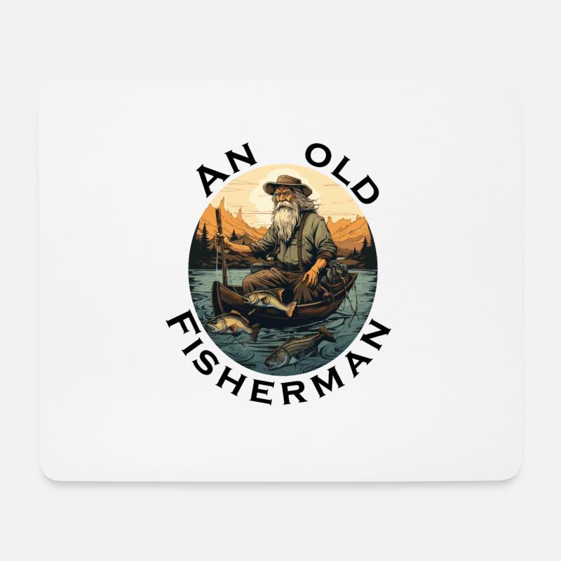 Alter Angler auf Boot - Mousepad (Querformat) - Weiß