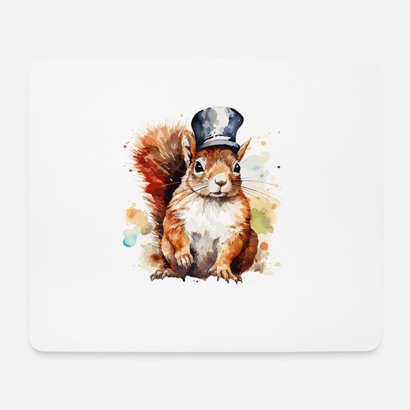 Aquarell Eichhörnchen Eisenbahner - Mousepad (Querformat) - Weiß