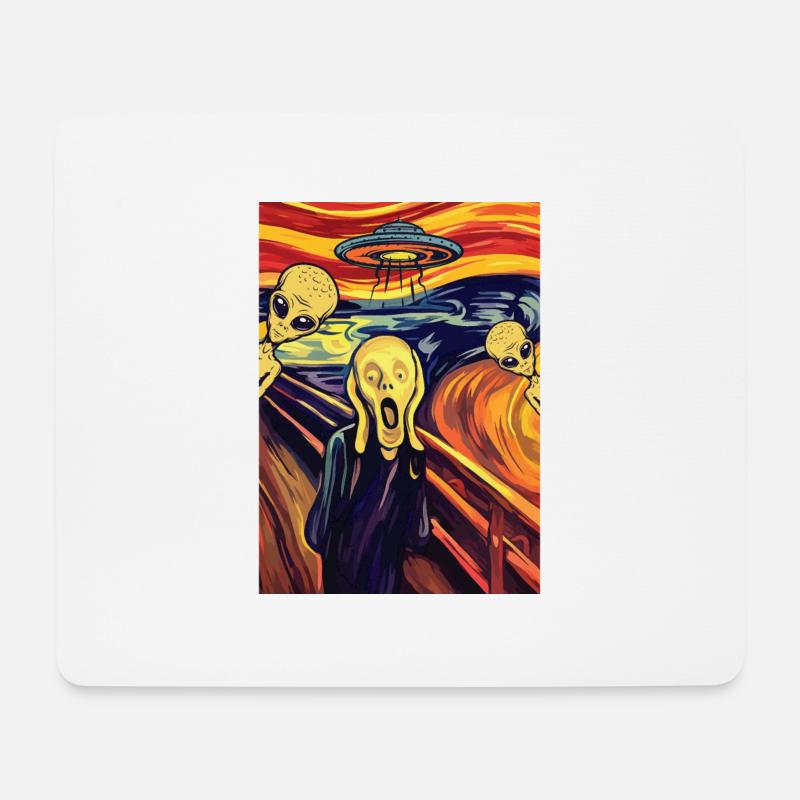 The Scream Edvard Munch Alien UFO Painting - Mousepad (Querformat) - Weiß