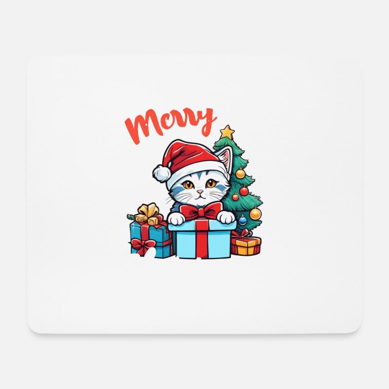 Kätzchen und frohe Weihnachten - Mousepad (Querformat) - Weiß