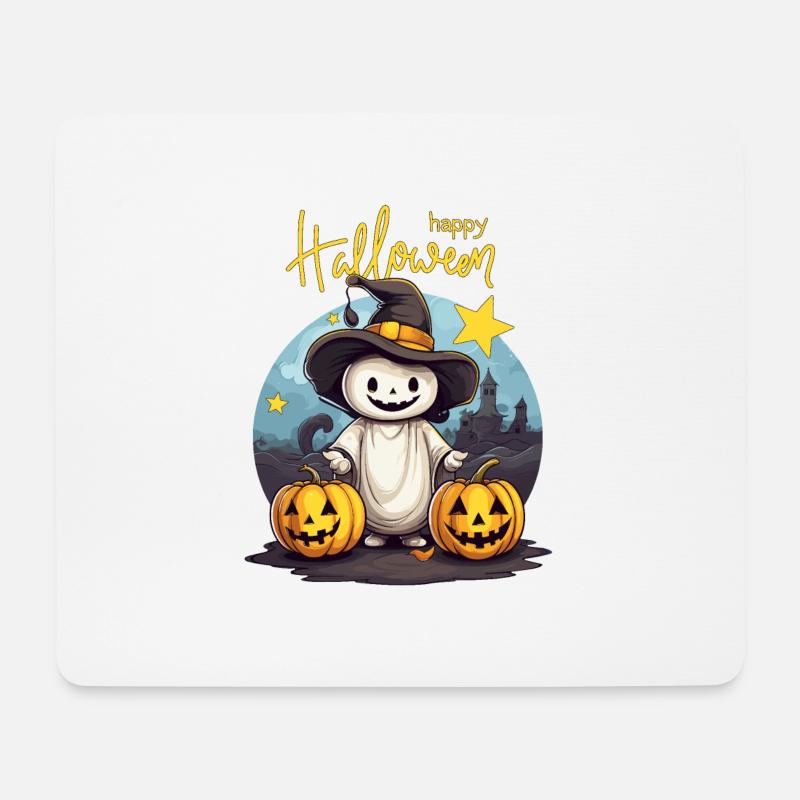 Kleines Gespenst feiert Halloween mit Hexenhut - Mousepad (Querformat) - Weiß