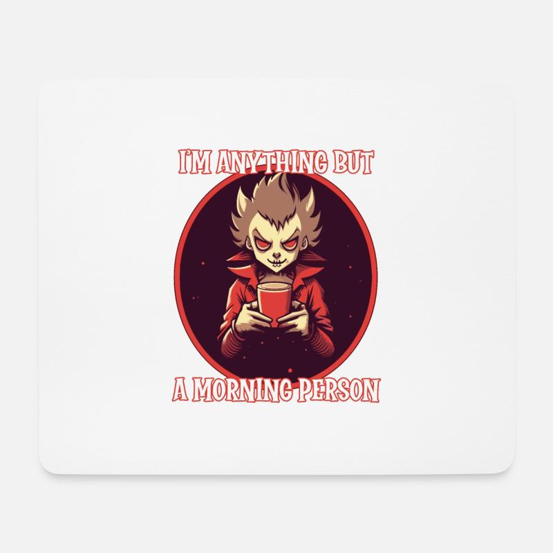 Kawaii Vampir trinkt Kaffee, Morgenmensch - Mousepad (Querformat) - Weiß