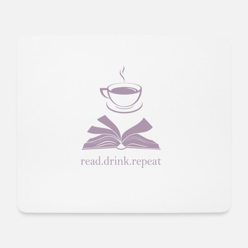 Buch und Tasse Silhouette - Read. Drink. Repeat. - Mousepad (Querformat) - Weiß