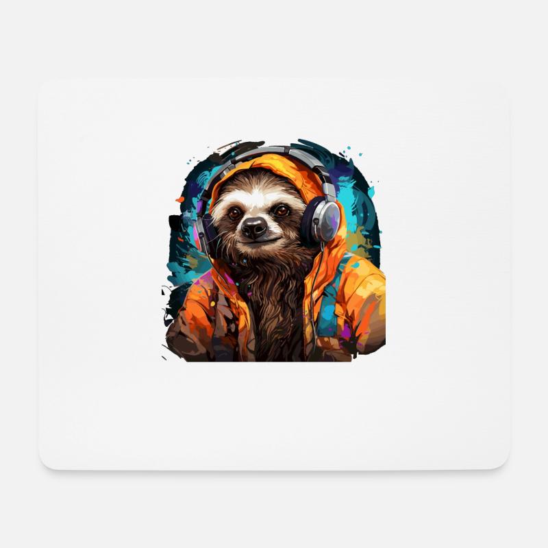 Lustiges Fauliter mit Kopfhörer Kunstwerk - Mousepad (Querformat) - Weiß