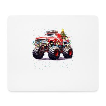 Weihnachtsmann fährt Monstertruck mit Weihnachtsbaum - Mousepad (Querformat) - Weiß - Vorne