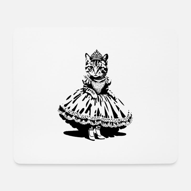 Katzen-Prinzessin mit Krone und Kleid - Mousepad (Querformat) - Weiß