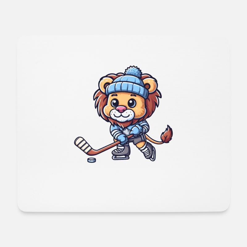 Cute Comic Löwe Eishockey-Spieler - Mousepad (Querformat) - Weiß