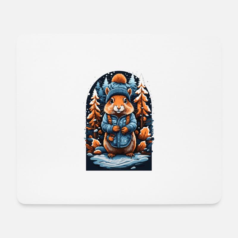 Eichhörnchen Mit Wintermütze Glückliches - Mousepad (Querformat) - Weiß
