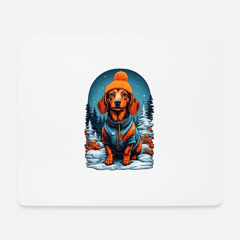 Dachshund In Winter Hat Happy Dachshund - Mousepad (Querformat) - Weiß