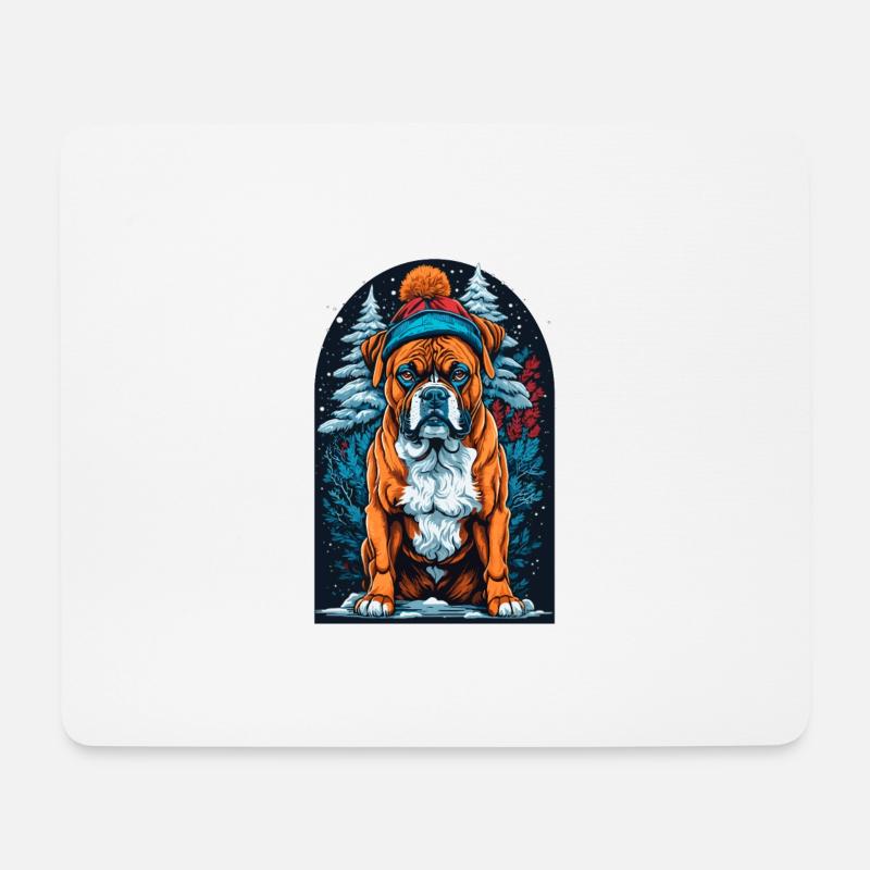 Boxer In Winter Hat Happy Boxer - Mousepad (Querformat) - Weiß