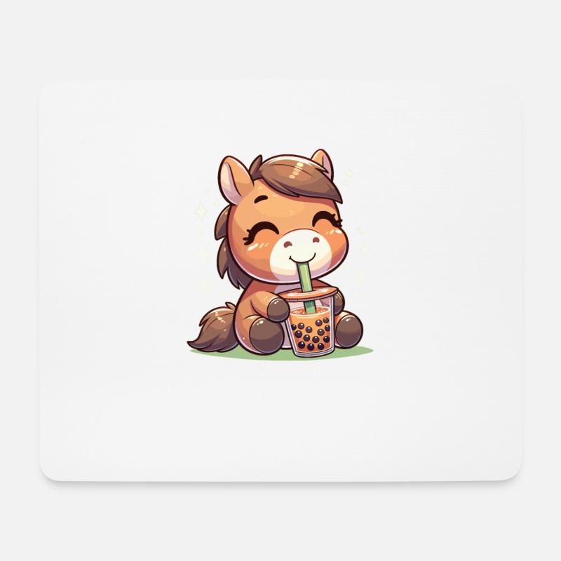 Kawaii Pferde Bubble Tea Boba Pferd - Mousepad (Querformat) - Weiß