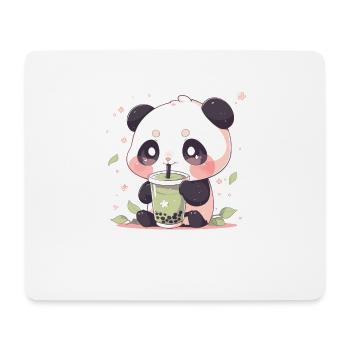 Kawaii Panda Drinks Boba Bubble Tea Chibi - Mouse Pad (horizontal) - white - Front