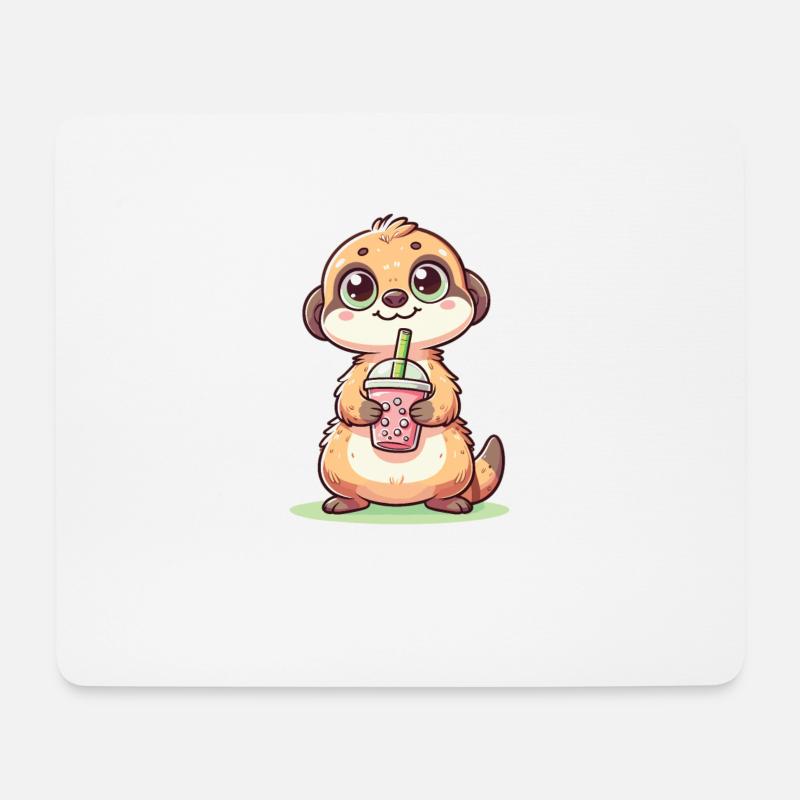 Kawaii Erdmännchen Bubble Tea Boba Erdmännchen - Mousepad (Querformat) - Weiß
