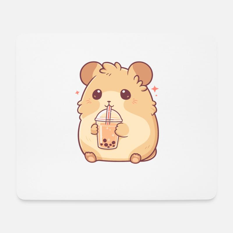 Kawaii Hamster trinkt Boba Bubble Tea Chibi - Mousepad (Querformat) - Weiß
