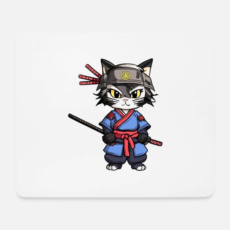 Samurai-Katze #24 - Mousepad (Querformat) - Weiß