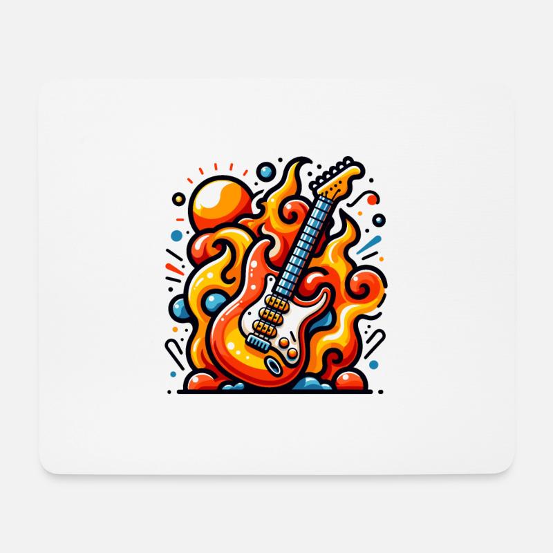 E-Gitarre mit Flammen - Mousepad (Querformat) - Weiß