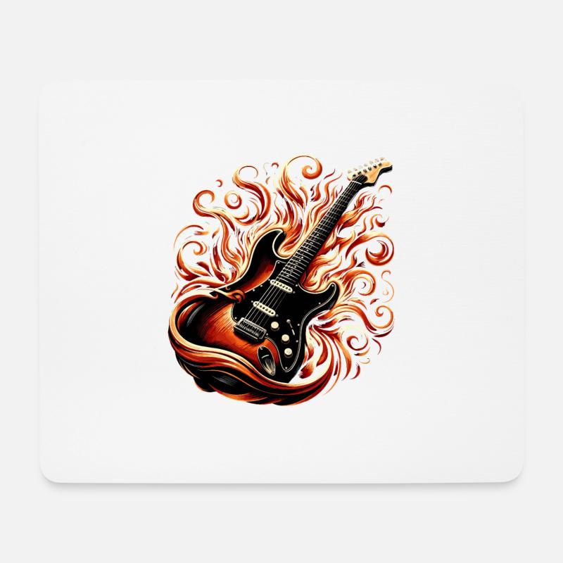 E-Gitarre mit Flammen - Mousepad (Querformat) - Weiß