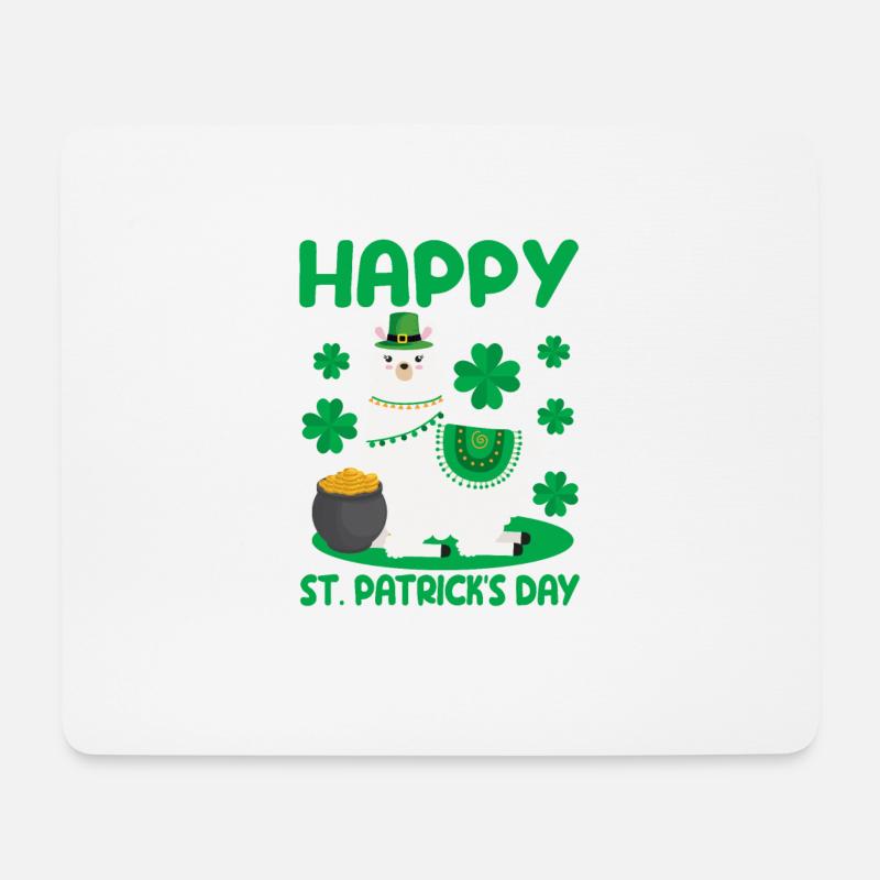 Glücklich St. Patricks Day Llama Grün Alpaka Lucky - Mousepad (Querformat) - Weiß