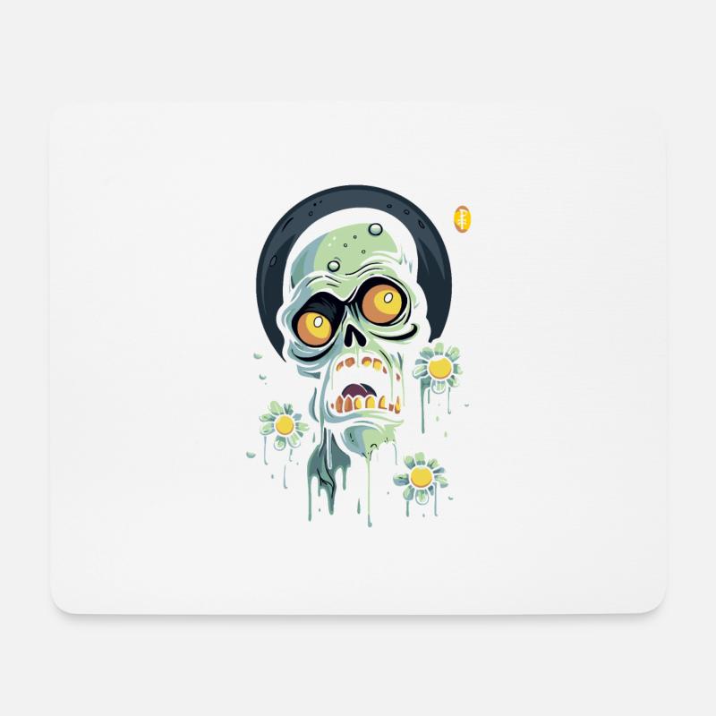 Blumen Power und ein erschrockener Schädel - Mousepad (Querformat) - Weiß