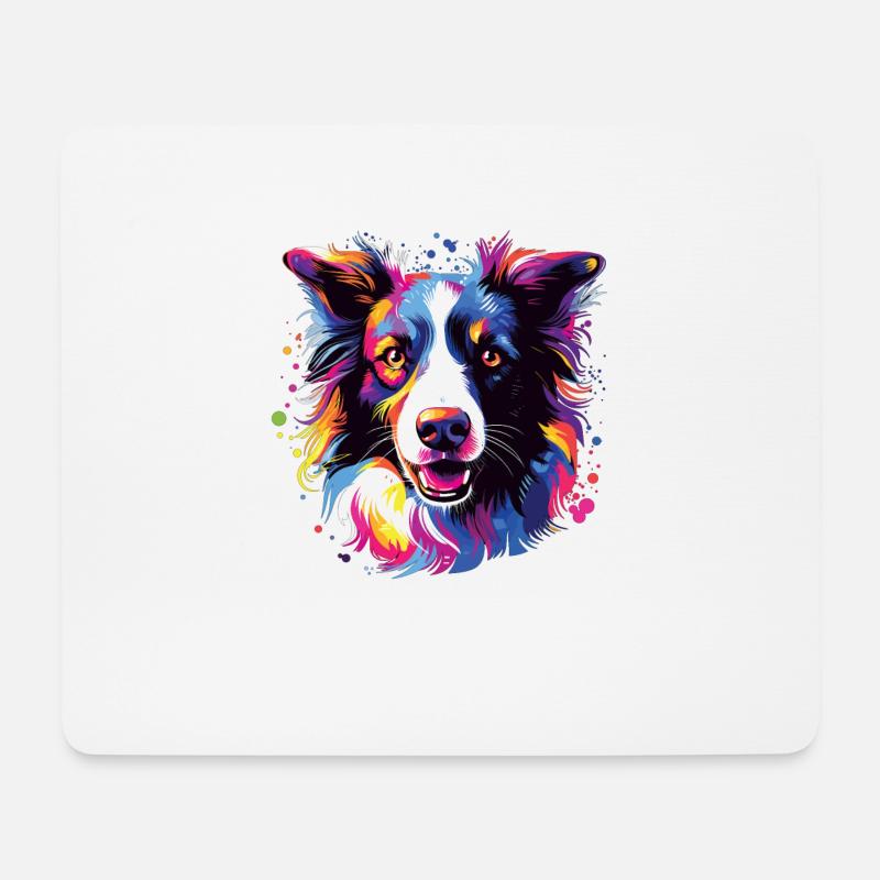 Wasserfarben Farbenfroher Border Collie - Mousepad (Querformat) - Weiß