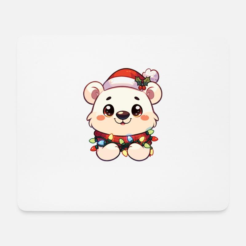 Weihnachtsmütze Weihnachten Lichterkette Eisbär - Mousepad (Querformat) - Weiß