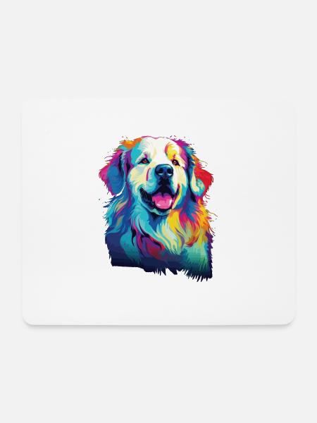 Wasserfarben Farbenfroher Pyrenäenberghund - Mousepad (Querformat) - Weiß