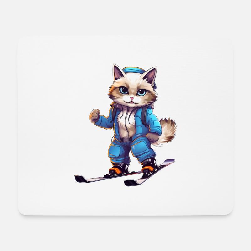 Ragdoll Katze Ski Wintersport Skifahrer - Mousepad (Querformat) - Weiß