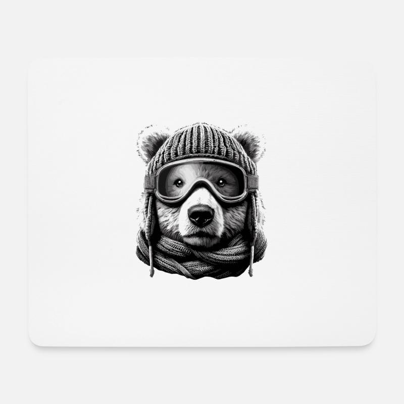 Ours Avec Lunettes De Ski Vacances De Ski Bonnet Tricoté - Tapis de souris (format paysage) - blanc