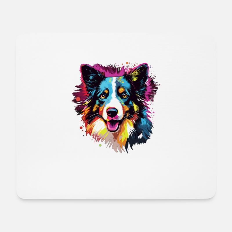 Wasserfarben Farbenfroher Border Collie - Mousepad (Querformat) - Weiß