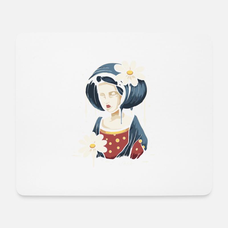 Frau mit Gänseblümchen Blumen - Mousepad (Querformat) - Weiß