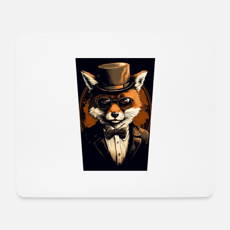 Fuchs mit Hut und Brille - Mousepad (Querformat) - Weiß