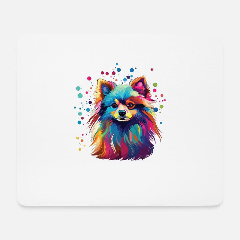 Wasserfarben Farbenfroher Zwergspitz - Mousepad (Querformat) - Weiß