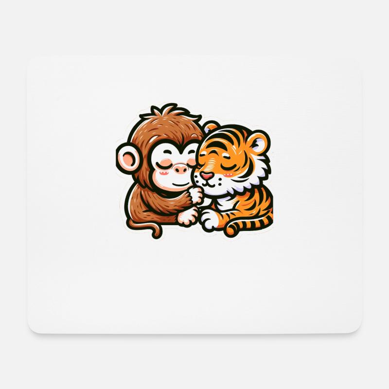 Cuddling Monkey And Tiger In Love - Mousepad (Querformat) - Weiß