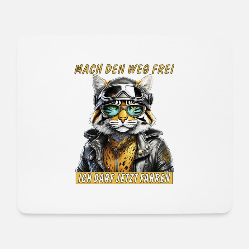 KATZE LEDERJACKE MOTORRAD DARF FAHREN - Mousepad (Querformat) - Weiß