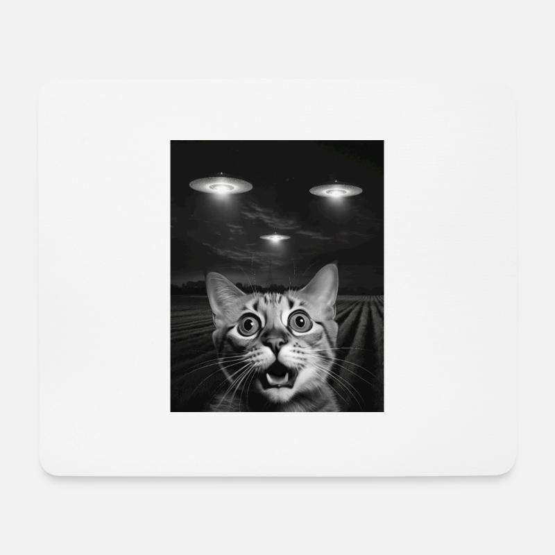 Lustiges Katzen Selfie Vor UFOs Katze UFO - Mousepad (Querformat) - Weiß