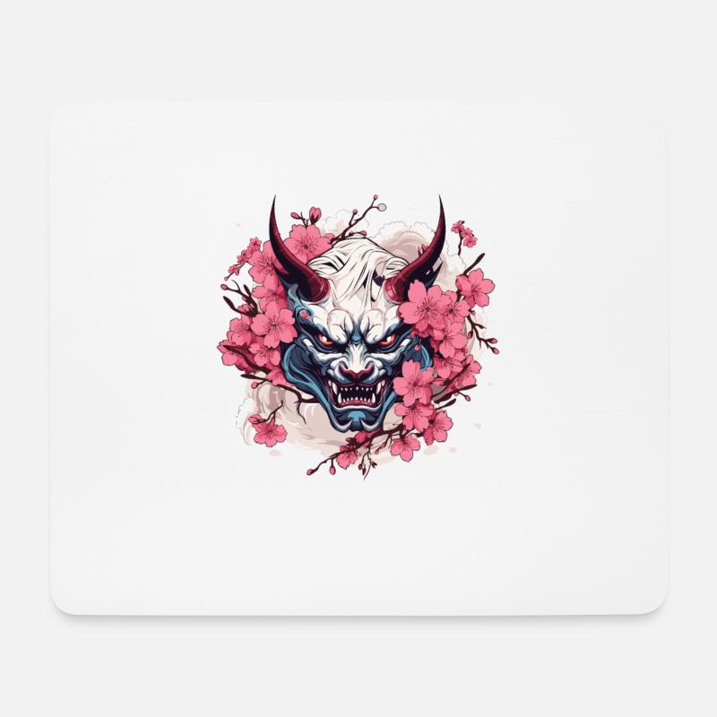 Japanischer Hannya Dämon Samurai Warrior Oni Maske - Mousepad (Querformat) - Weiß