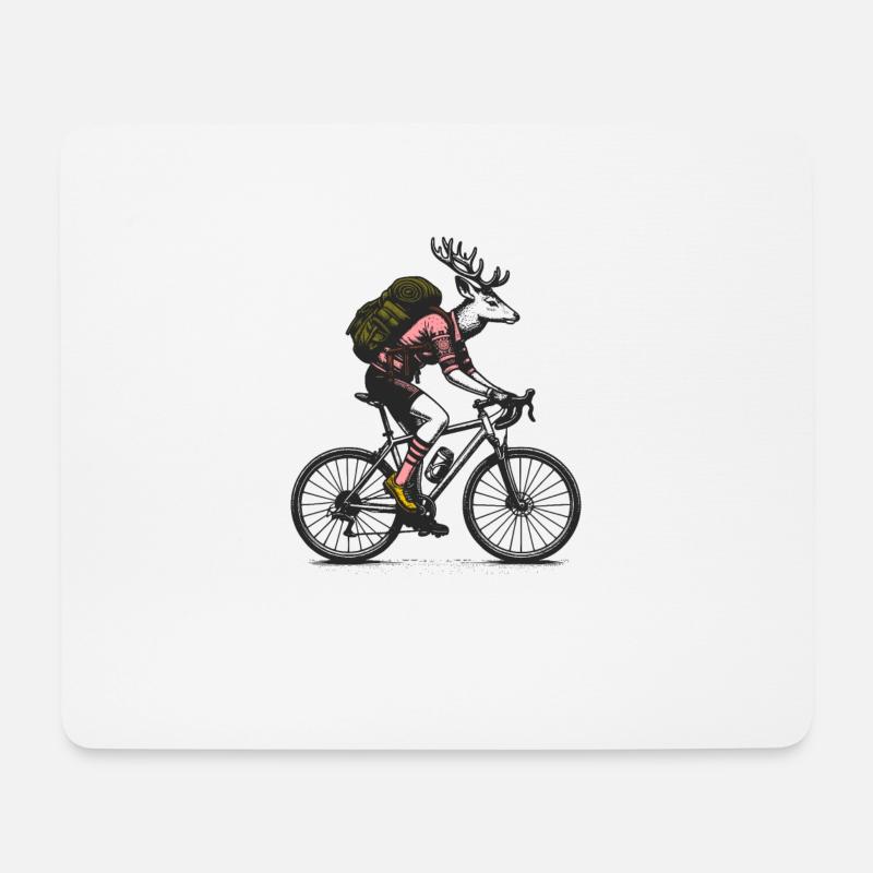 Radfahrendes Reh mit Rucksack - Mousepad (Querformat) - Weiß