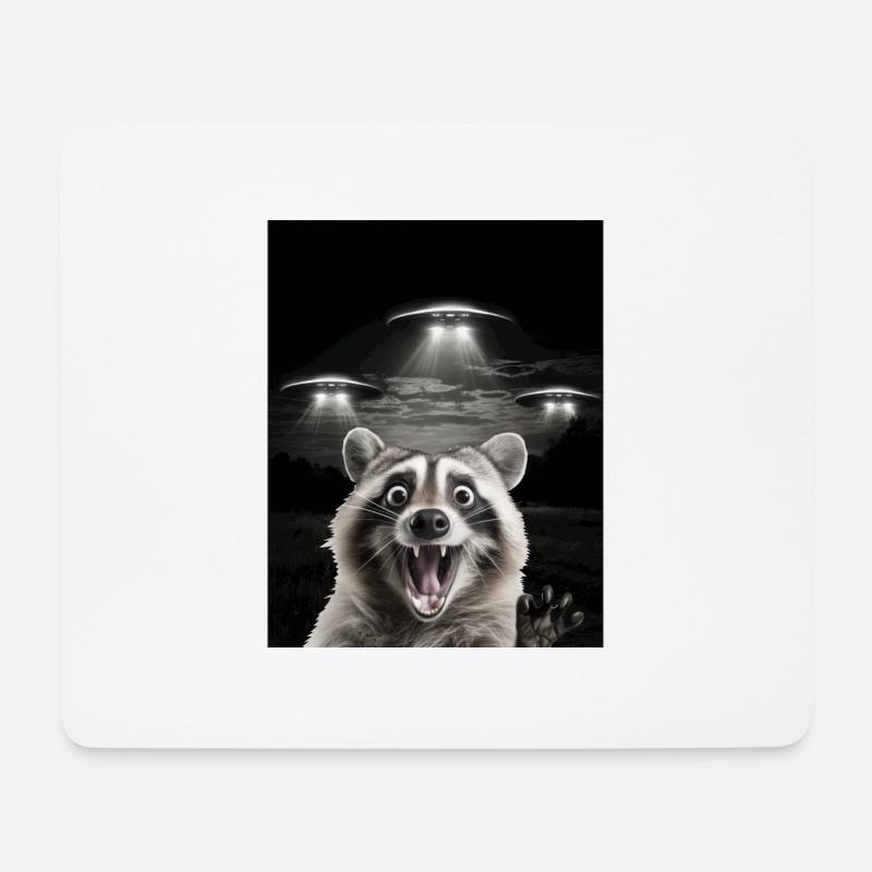 Lustiges Waschbären Selfie Vor UFOs Waschbär UFO - Mousepad (Querformat) - Weiß