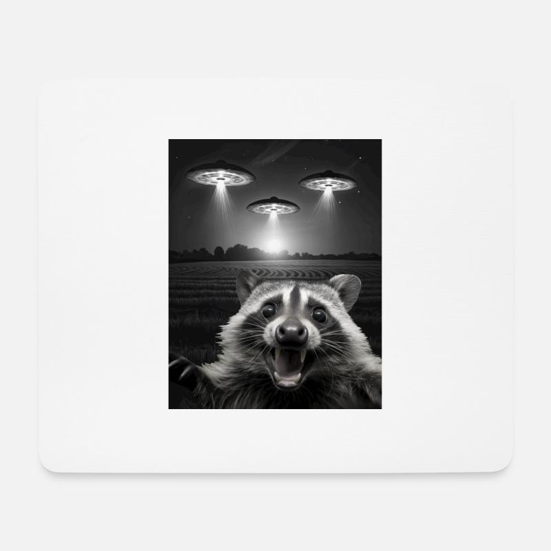Lustiges Waschbären Selfie Vor UFOs Waschbär UFO - Mousepad (Querformat) - Weiß