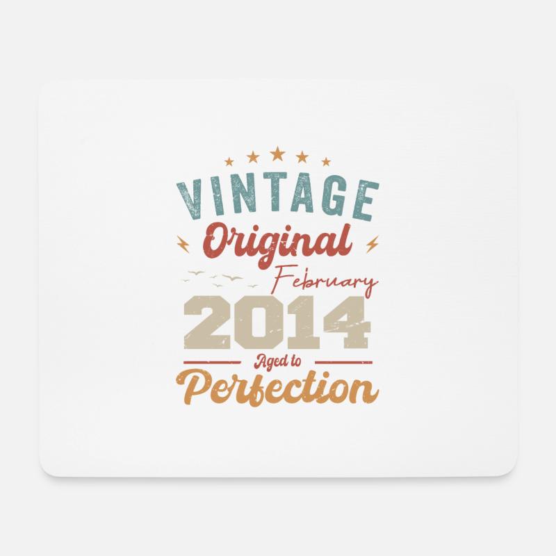 Geboren im Februar 2014 vintage 2014 Geburtstag - Mousepad (Querformat) - Weiß