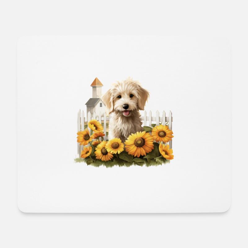 Labradoodle Hund Cottagecore Sonnenblume Freude Männer - Mousepad (Querformat) - Weiß